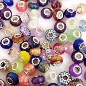 Bulk Lot 100+ Mixed Glass | Resin| Silver | Wheel Spacer Charms for DIY Jewelry